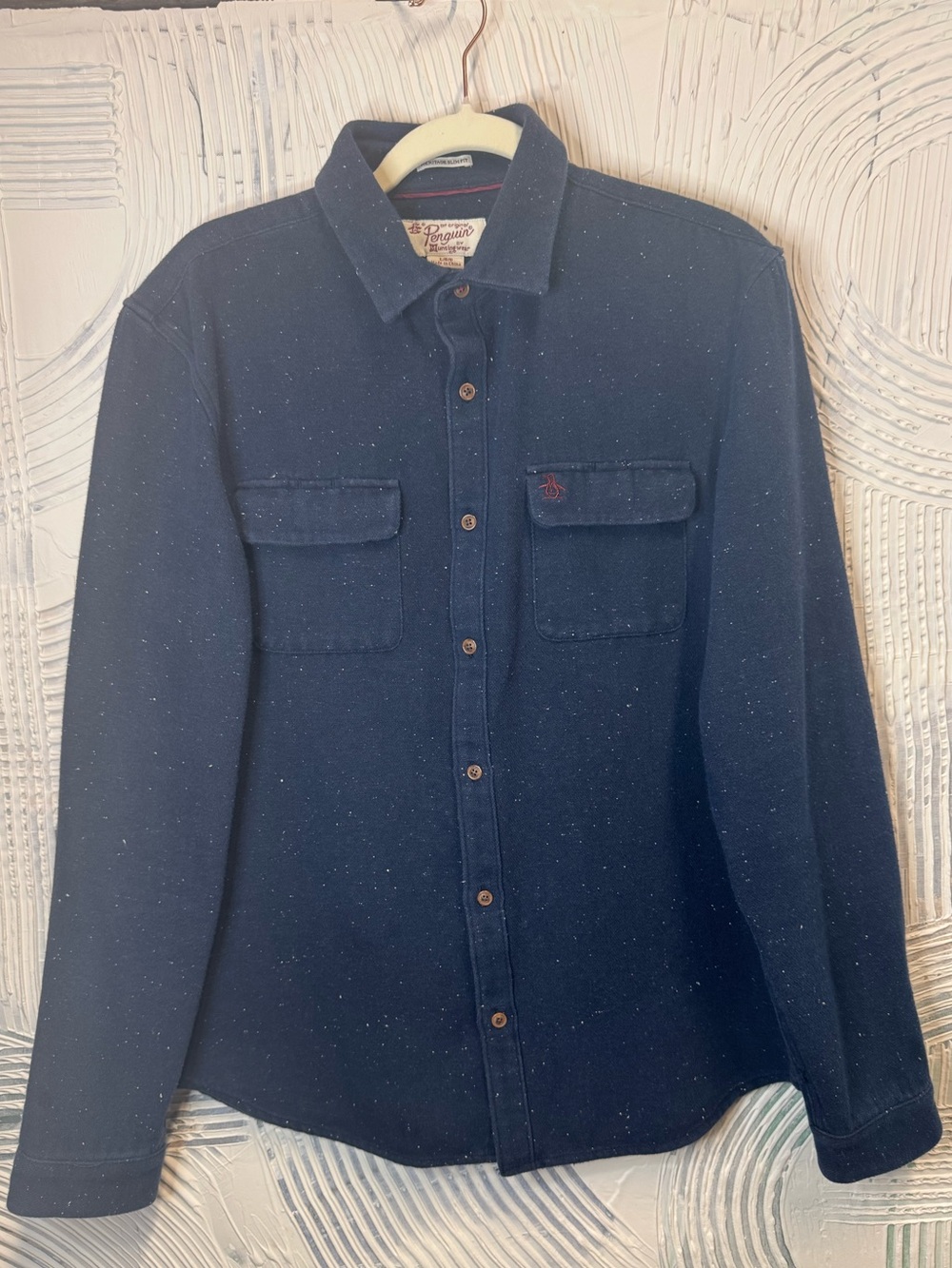 Original Penguin Navy Speckled Button-Down Shirt Jacket